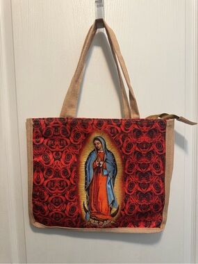 Our Lady of Guadalupe Jute Tote Bag